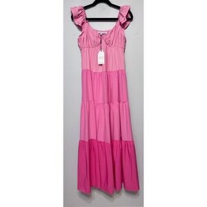 NWT English Factory Pink Ombré Maxi Dress Size XS - Cottagecore Y2K Boho Prairie